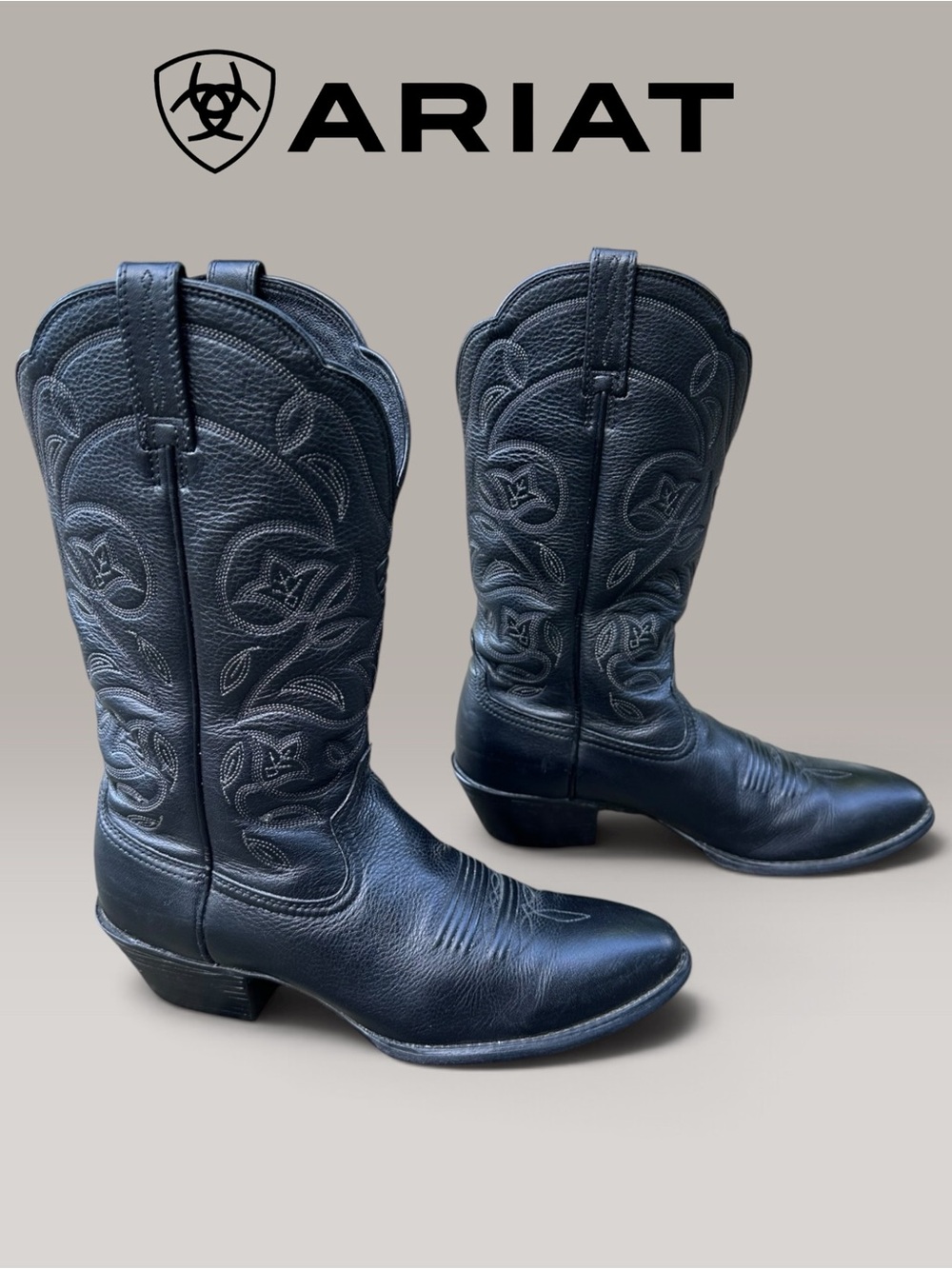 Ariat Heritage Western R Toe Leather Boots Women’s Size: 8 B Cowgirl 15770 Black